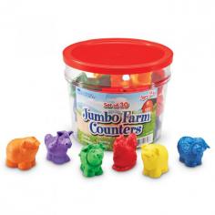 LRS2391: Features: -Jumbo farm counters-Little farm hands will find these easy to grab-Jumbo counters double as finger puppets to extend the learning-Ages: 2 +. Includes: -Includes 5 animals (cow, horse, rooster, pig and sheep in 6 bright colors), storage bucket and activity guide. Color/Finish: -Reinforce counting, sorting, patterning, colors, matching and more.