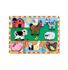 Give your little-one a fresh start learning the shapes of these fun farm animals playing with this Melissa & Doug Chunky Wooden Farm Puzzle. This bright, playfully styled 8-pc. Farm puzzle features thick, chunky pieces that fit neatly into the colorful board, or stand alone as fun play pieces all on their own. Promotes matching skills with full-color pictures beneath each slot, and encourages pretend play. This hand-painted puzzle is great for small hands. Gender: Unisex.