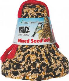 This Mixed Seed Bell by Pine Tree Farms comes in a colorful net to attract various kinds of birds to your backyard. The seed bell is easy to use and is packaged to be hung easily in a tree, shrub or on a post. Made of a variety of high quality seeds. Pine tree farm s seed bells are a great way to attract birds into your yard. Seed bells are packaged with colorful net that is ready to hang on trees and shrubs. Black Sunflower Seed, Striped Sunflower, Seed, White Millet, Cracked Corn.: Size: 16 oz.