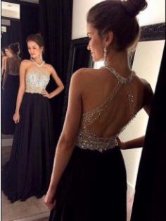 A-Line/Princess Sleeveless Halter Beading Chiffon Sweep/Brush Train Formal Dresses