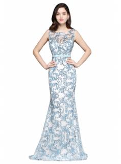 $112 Sleeveless Stunning Lace Mermaid Sweep-Train Sash Prom Dress