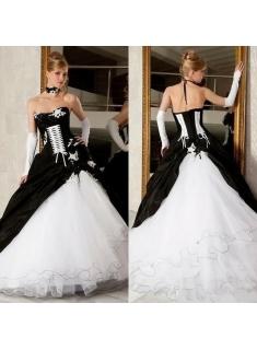 Elegante Schwarz Weiße Brautkleider A Linie Hochzeitskleider Online
