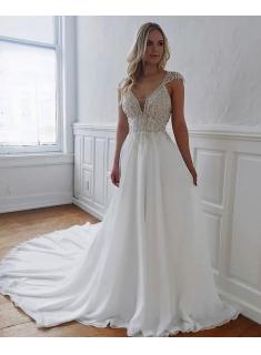 Fashion Brautkleider Lang Chiffon | Hochzeitskleider Mit Spitze