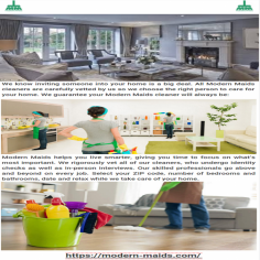 Cleaning Service Home

We know inviting someone into your home is a big deal. All Modern Maids cleaners are carefully vetted by us so we choose the right person to care for your home. For more details please visit at https://modern-maids.com/