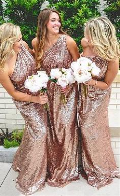 One Shoulder Shiny Sequins Cheap Bridesmaid Dresses Long Dress for Maid of Honor | www.babyonlinewholesale.com