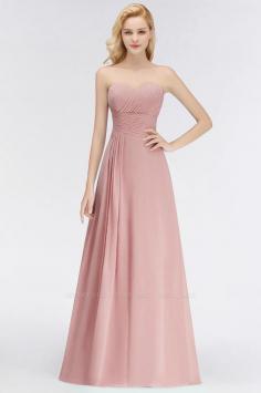 Elegant A-Line Chiffon Sweetheart Ruched Long Bridesmaid Dress | BmBridal
