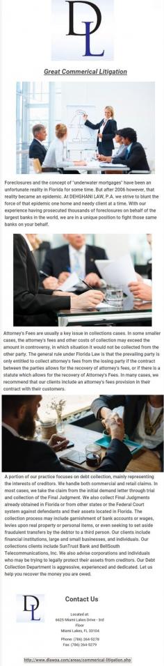 Our Miami commercial litigation firm brings decades of experience. Contact Dehghani Law an experienced commercial litigation attorney.