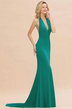 Green Mermaid Halter Long Bridesmaid Dresses | BmBridal