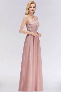 Lace Keyhole Halter Long Bridesmaid dresses Online | BmBridal
