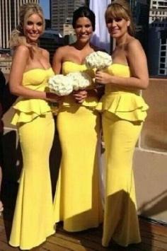 Bright-Yellow Long Mermaid Peplum Ruffles Bridesmaid Dresses | Babyonlinewholesale