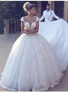 Elegante Brautkleider Prinzessin | Weiße Spitze Hochzeitskleider Online