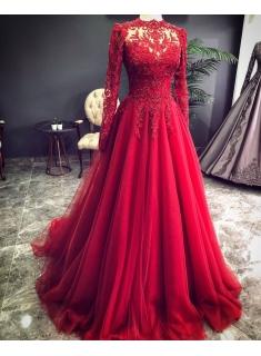 Luxus Rote Abendkleider Mit Ärmel | Abendmoden Mit Spitze