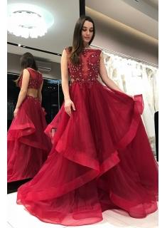 Elegante Abendkleider Lang Rot | Bodenlang Abiballkleider Mit Spitze