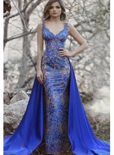 Royal Blau Abendkleider Lang Spitze | Abendmoden mit Spitze