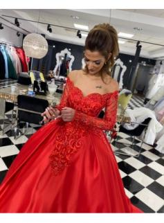 Rote Brautkleider Mit Ärmel | Hochzeitskleider Spitze Prinzessin