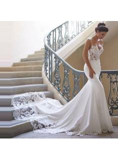 Elegante Brautkleid Weiß | Hochzeitskleid Meerjungfrau Mit Spitze