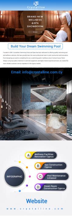 Having an own wellness facility means one needs to look after it constantly to endure its life without any damages. This’s why we at Crystalline Swimming Pools and Spas are here with our professional wellness facilities renovation service in Cyprus. Always using top quality material, EU and USA equipment and highly trained experienced team, we created the most reliable customer service reputation in the market. For more information visit us at: https://www.crystalline.com.cy/
