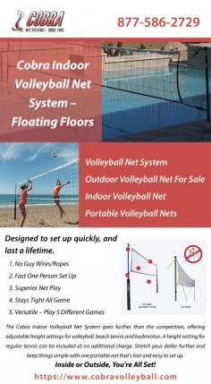 Cobra Net Systems has been providing custom made volleyball nets at an amazing price. We are a reputed firm in the industry. Unlike any other volleyball nets in the market, Cobra net systems have no hazardous guy-wires/ropes, ground plates or spikes, making them safe and easy for one person to set up. Get in touch with us today! For more information visit us at: https://www.cobravolleyball.com/