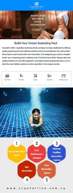 To keep getting desired experience from your personalized spa, ensure its look and features with extraordinary spa renovation services from Crystalline Swimming Pools and Spas. Always using top quality material, EU and USA equipment and highly trained experienced team, we created the most reliable customer service reputation in the market. For more information visit us at: https://www.crystalline.com.cy/.