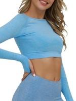 Quick Drying Light Blue Seamless Thumbhole Athletic Cropped Top