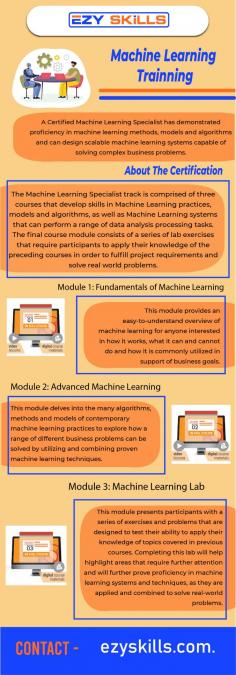 Machine Learning Trainning is there in a variety of industries. Almost every company is attempting to incorporate AI into their processes and products. The possibilities are endless in healthcare, finance, mobile, music and movie recommendation services, security surveillance, fraud detection, virtual player games, and social media apps. With future-oriented job skills like AI, re-skilling and up-skilling are more important than ever for those already in the workforce. Lear this technology deeply with the courses of EZY Skills. For more info visit here: https://ezyskills.com.au/tech-academy/certified-machine-learning-specialist/