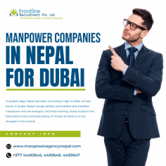 Explore the best manpower companies in Nepal for Dubai with Frontline Recruitment. We offer specialized recruitment services to connect talented Nepali workers with opportunities in Dubai. Frontline Recruitment provides a streamlined hiring process and expert support to meet your staffing needs. Contact us to learn more about how we can help you find the perfect candidates for Dubai. For more info visit here: https://www.manpoweragencynepal.com/blog/dubai-manpower-agency-in-nepal