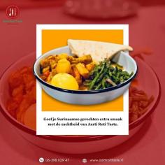 Aarti Roti Taste biedt heerlijke Surinaamse roti, bereid met authentieke kruiden en traditionele recepten. Hun gerechten staan bekend om de perfecte balans van smaken, met zachte roti, smaakvolle curry’s en verse ingrediënten. Of je nu kiest voor kip, rund of vegetarisch, elke hap is rijk en vol van smaak. Aarti Roti Taste is een ideale plek voor liefhebbers van Surinaamse keuken in Beverwijk. De warme service en consistente kwaliteit maken het een favoriete keuze voor zowel afhalen als een snelle, smakelijke maaltijd.