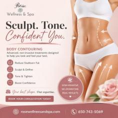 Transform your silhouette with professional body contouring treatments in San Mateo. Rose Wellness & Spa offers advanced, non-surgical body sculpting solutions designed to reduce stubborn fat, contour problem areas, and enhance your natural shape. Our customized treatments target areas such as the abdomen, thighs, arms, and waistline to help create a slimmer, more toned appearance. Whether you're looking to refine your figure or complement your fitness efforts, our experienced specialists provide safe and effective treatments tailored to your aesthetic goals.